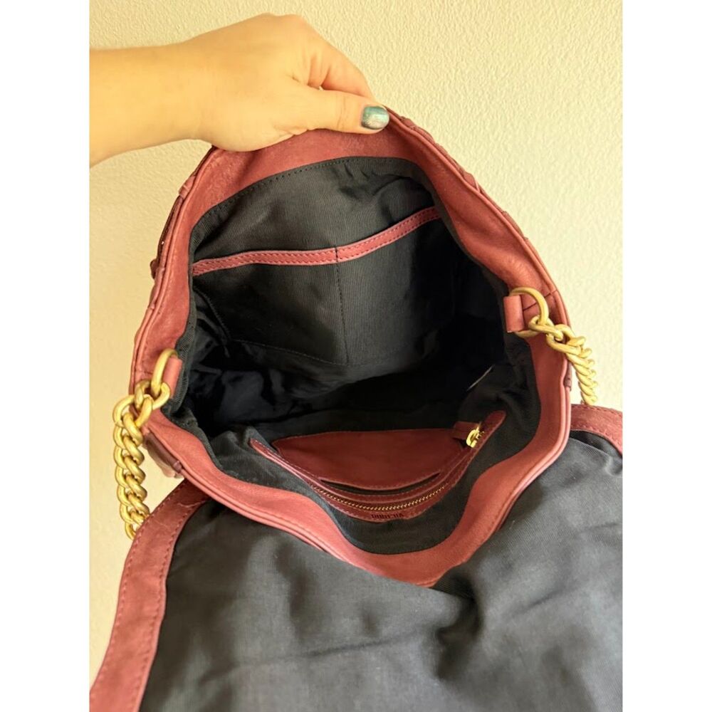 Pour La Victoire Knotted Leather & Canvas Satchel Shoulder Bag in Oxblood & Gold - Picture 9 of 15